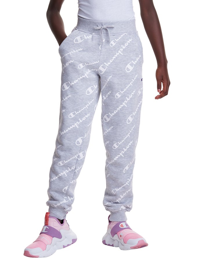 Champion Pige Joggingbukser Grå - Fleece Allover Logo - Danmark BYV-978156